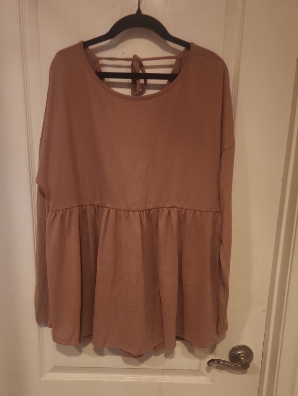 white birch Taupe Peplum Tunic with Back Tie